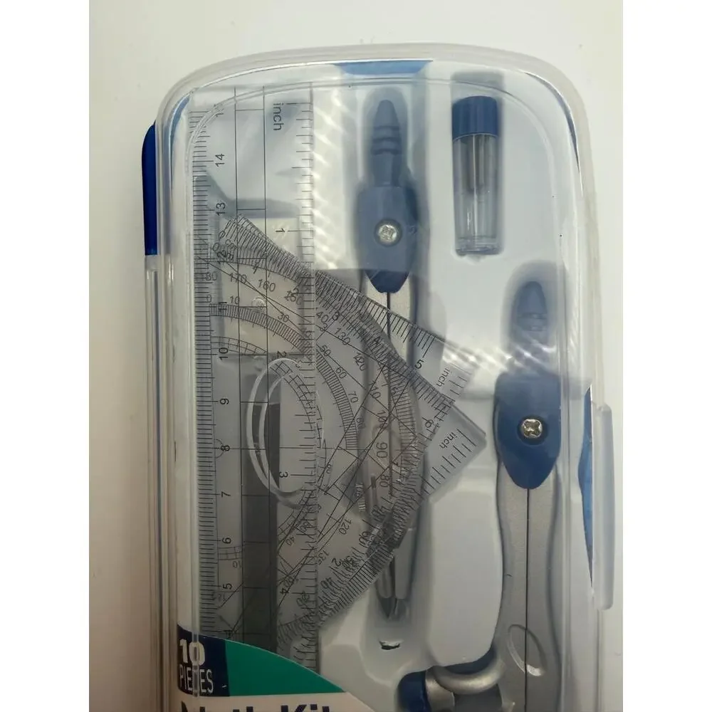 10 Piece Math Kit Educational Math Set with Case/Compass/Protractor